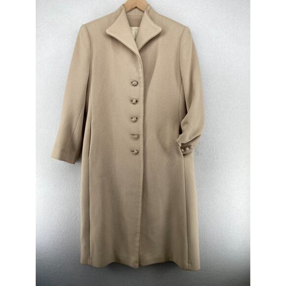 FLEURETTE SAKS FIFTH AVENUE Coat Womens 10 Cashmere Felted Overcoat Beige Vtg - Picture 1 of 16